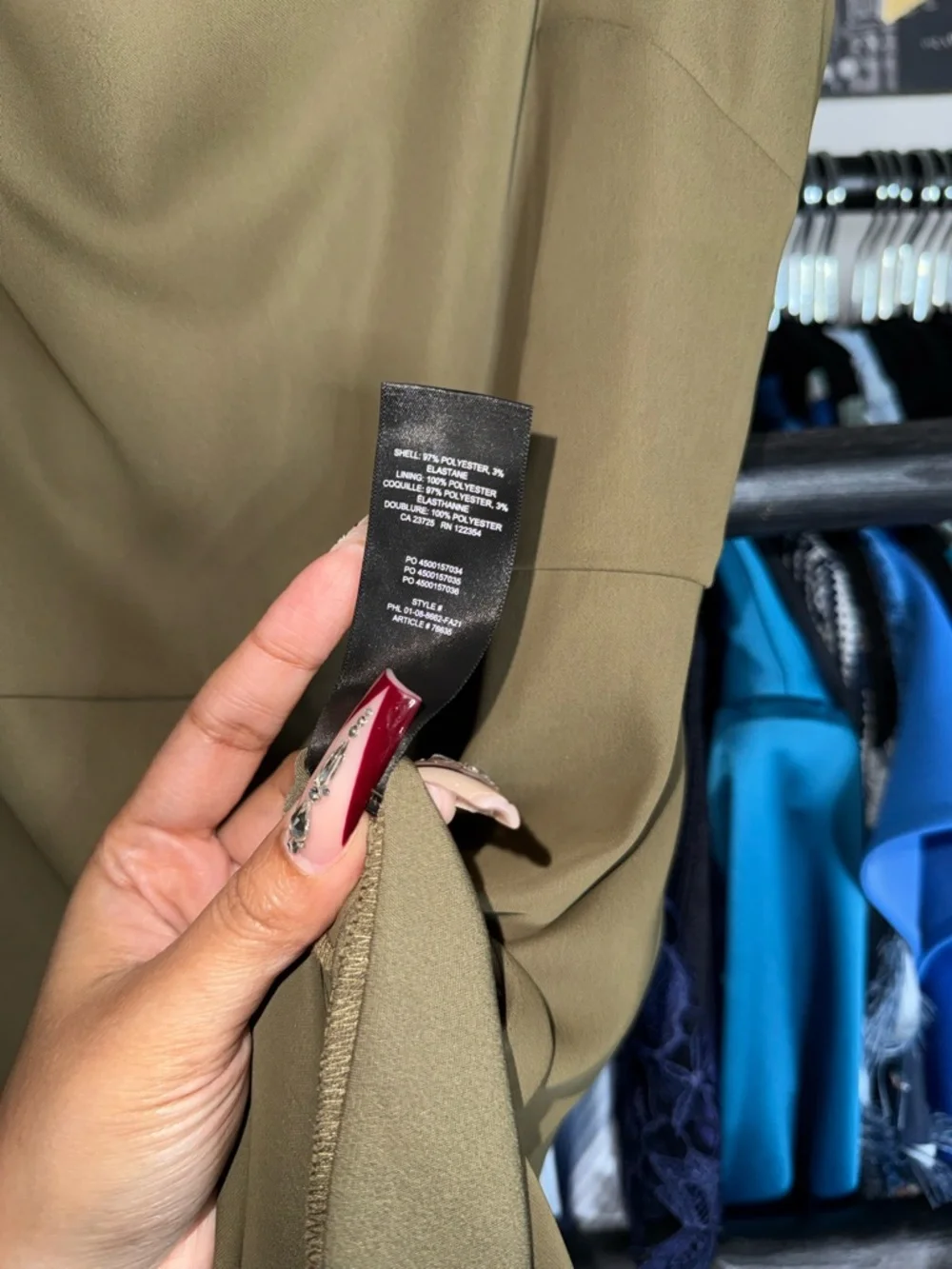 Babaton 90s Slit Satin Midi Dress Olive Green Square Neck Thigh Slit Size 8 New - Picture 10 of 10